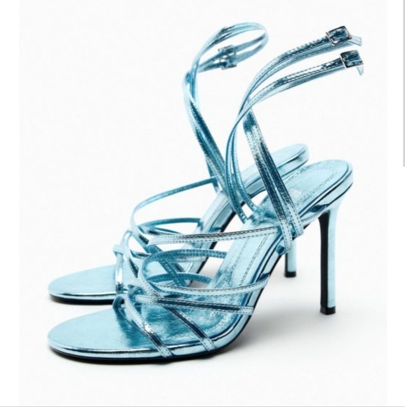 ZARA METALLIC LEATHER HEEL SANDAL SIZE 8 - Picture 2 of 8